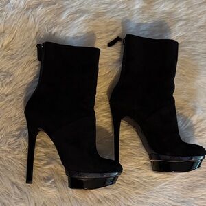 Brian Atwood Black High Heel Suede Boots